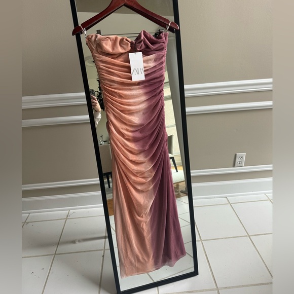 NWT Zara Elegant Ombre Pink Strapless Dress - Picture 5 of 7